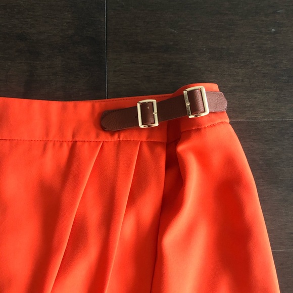 Bright orange draped skirt with brown belt - Picture 2 of 5